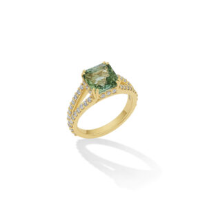 Anello in Oro con Diamanti e Tormalina Verde